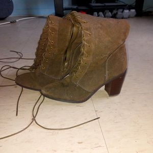 Lace up faux suede to the knee boots